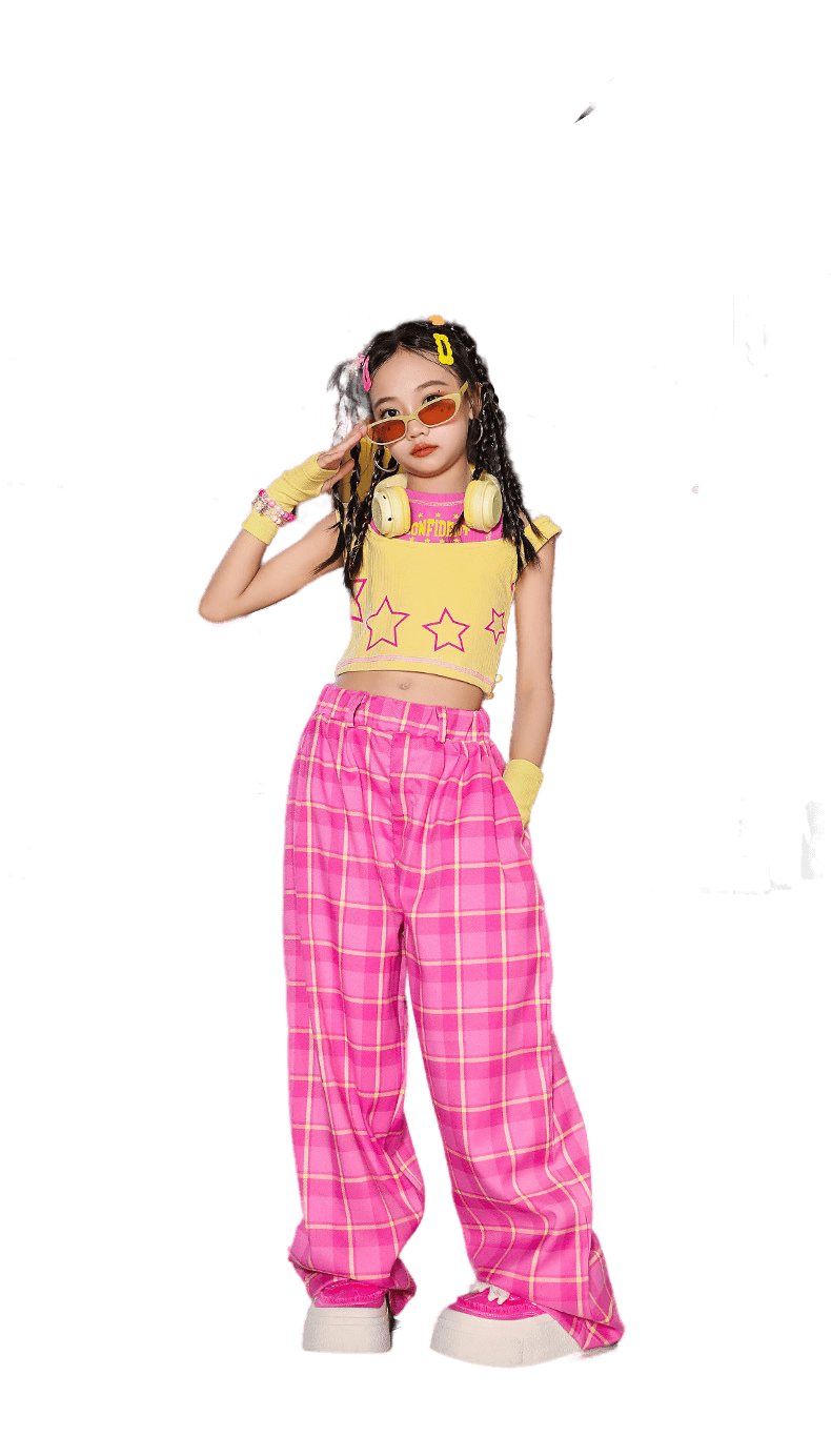 พร้อมส่ง ชุดเต้น เซ็ตเสื้อเอวลอย+กางเกงเอวพับขายาว พร้อมปลอกแขน