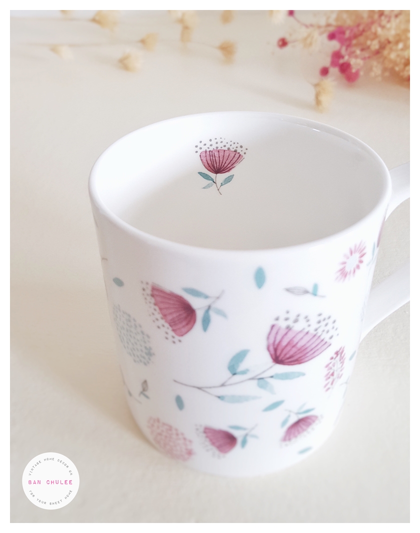 Bone China Mug - Blooming Spring Flowers แก้วโบน ไชน่า ลายดอกไม้