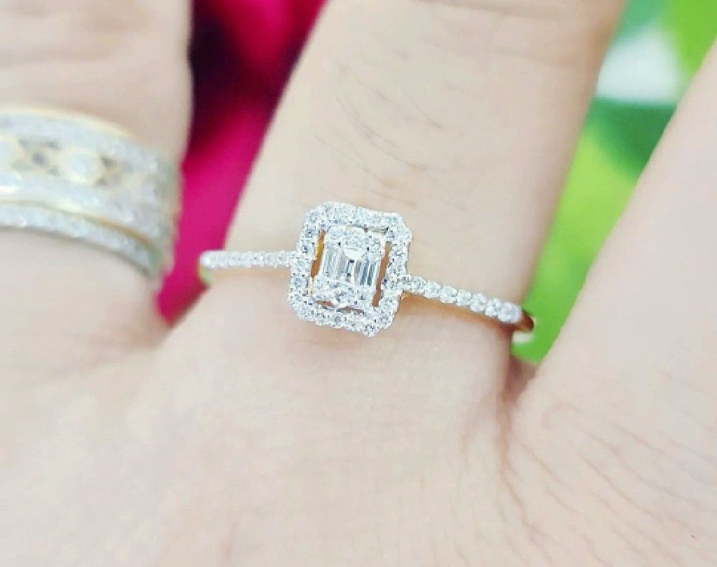 พร้อมส่งและสั่งผลิตแหวนเพชรทันสมัย แหวนแต่งงาน แหวนหมั้น ใส่เที่ยว ออกงาน แหวนทองคำ 9K เพชรเกสรแท้ 0.18 กะรัต 44 เม็ด ราคาถูกมาก ส่งฟรี