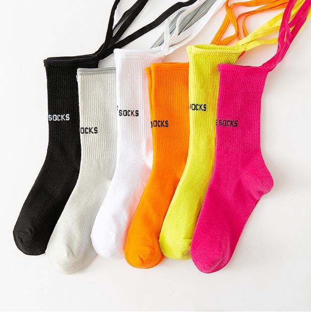 พร้อมส่ง ถุงเท้า เด็ก-ผู้ใหญ่ แบบยาว มีสายไขว้ ผูกข้อขา สีพื้น