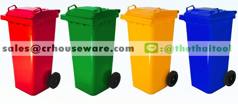 ถังขยะมีล้อ ฝาเรียบ ขนาด 240 ลิตร สีแดง (ขยะอันตราย)