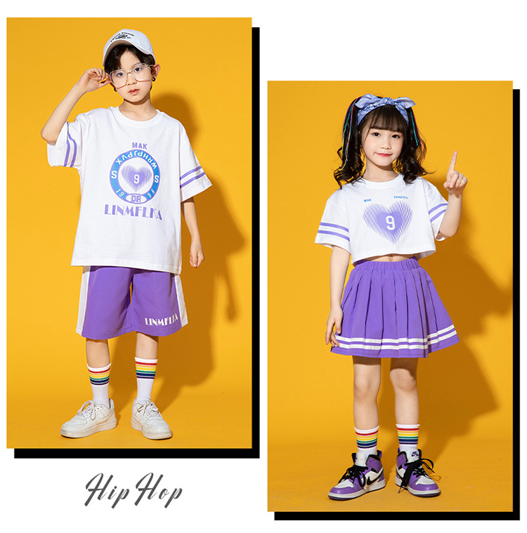 friendly4kid พร้อมส่ง ชุดเต้น ชุดเชียร์ เสื้อแขนสั้นหัวใจ+กระโปรง งานโรงเรียน กิจกรรมเต้น