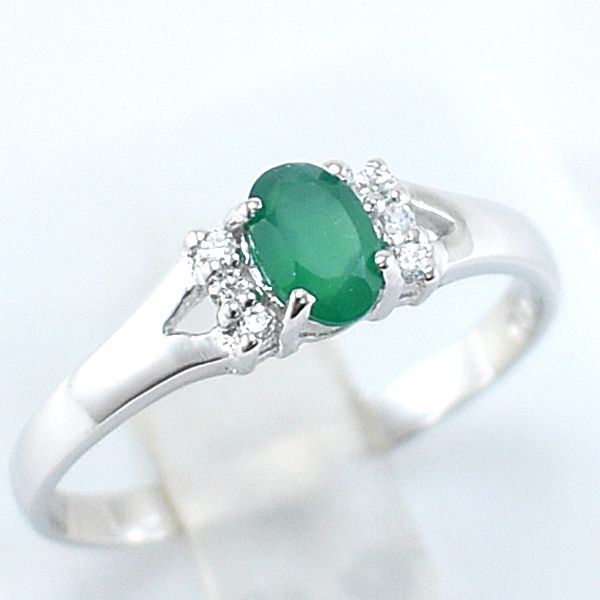 แหวนเงินแท้ราคาถูกชุบทองคำขาว พลอยแท้กรีนอะเกท 0.45 กะรัต เพชรCZ 0.06 กะรัต งานประณีตสวยงาม สั่งผลิตค่ะ