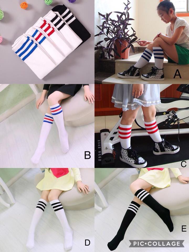 F ถุงเท้ายาว แนวสปอร์ต ลายริ้ว มีไซส์ เด็กเล็ก-เด็กโต