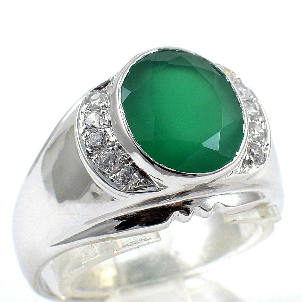 แหวนเงินแท้ราคาถูกชุบทองคำขาว พลอยแท้กรีนอะเกท 4.55 กะรัต เพชรCZ 0.30 กะรัต งานประณีตสวยงาม สั่งผลิตค่ะ