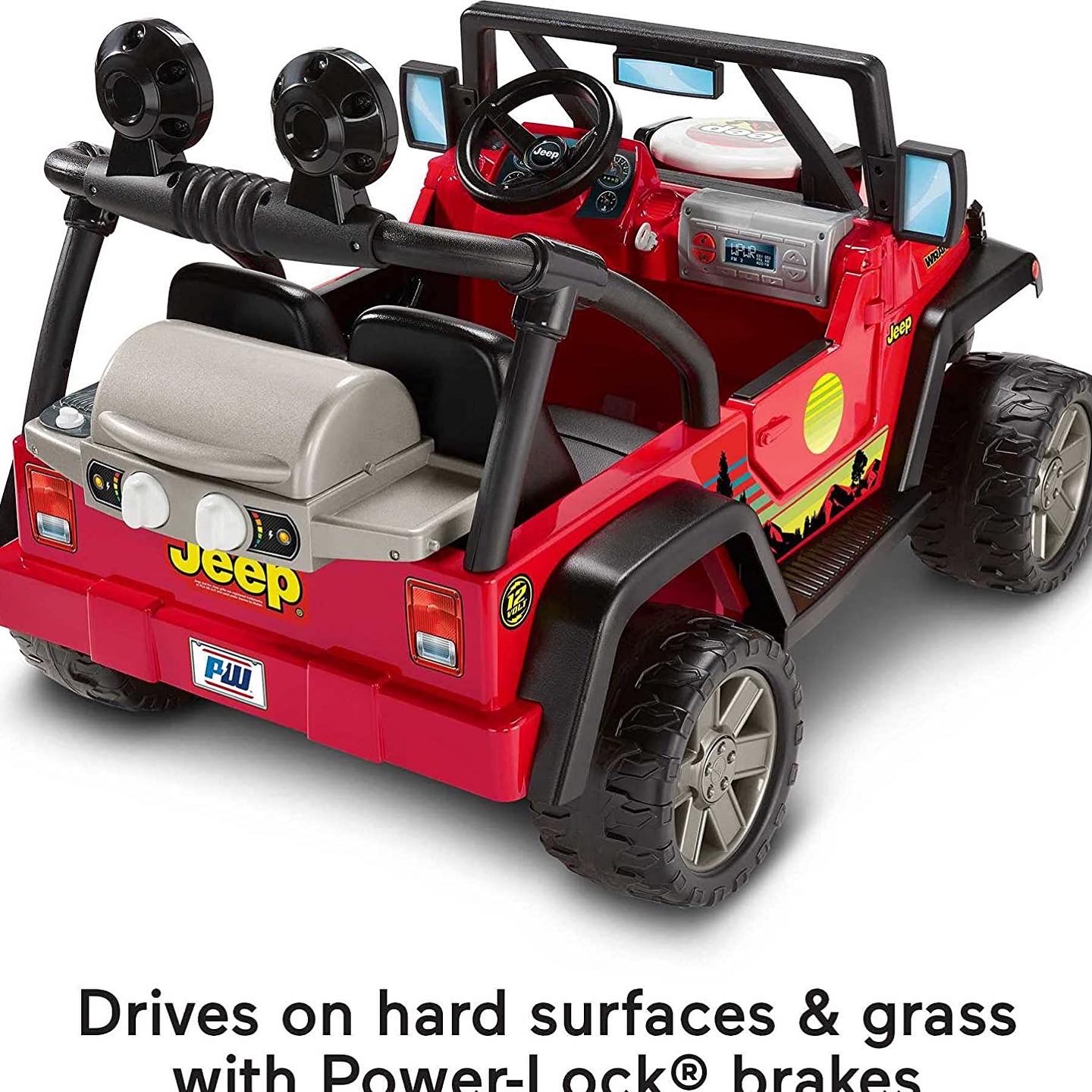 รถแบตเตอรี่ Power Wheels BBQ Fun Jeep Wrangler, 12V battery-powered ride-on vehicle with pretend grill and food