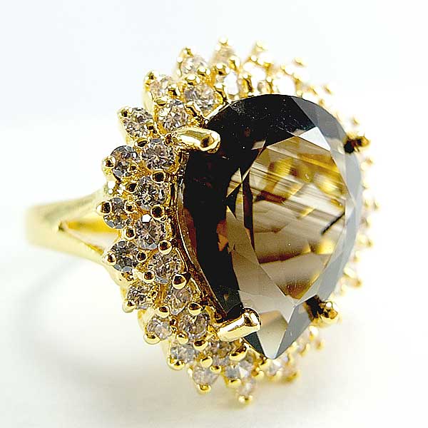 แหวนเงินแท้ราคาถูกชุบทองคำขาว พลอยแท้สโมกกี้ควอทซ์ 8.80 กะรัต เพชรCZ 0.805 กะรัต งานประณีตสวยงาม สั่งผลิตค่ะ