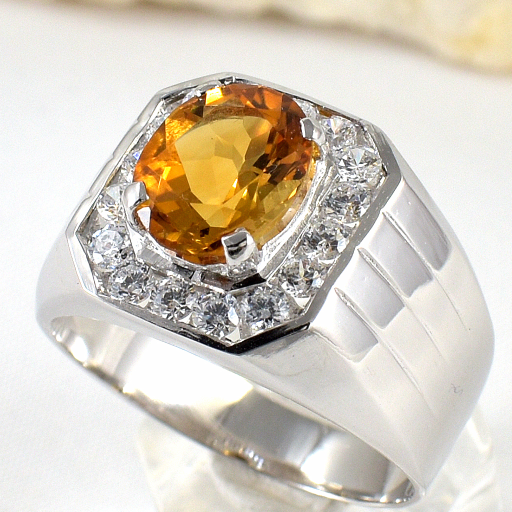 แหวนเงินแท้ราคาถูกชุบทองคำขาว ซิทรินแท้ 3.60 กะรัต เพชรCZ 0.64 กะรัต งานประณีตสวยงาม สั่งผลิตค่ะ