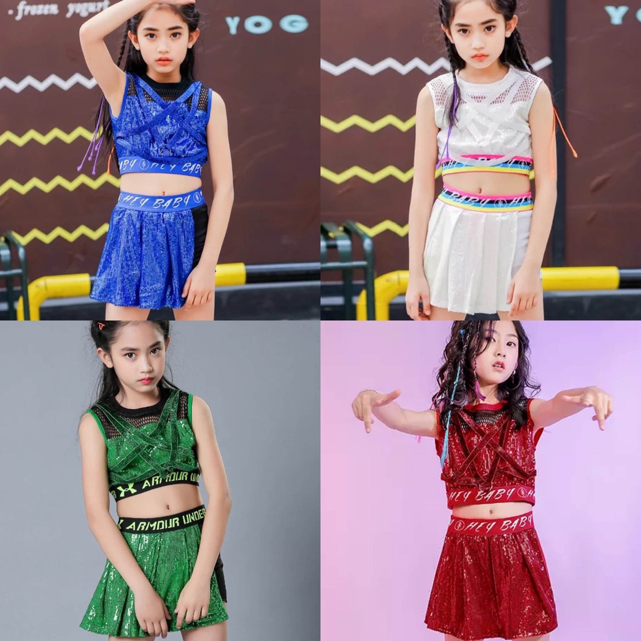 พร้อมส่ง ชุดเต้น เสื้อกล้าม+กางเกงกระโปรง ปักเลื่อม