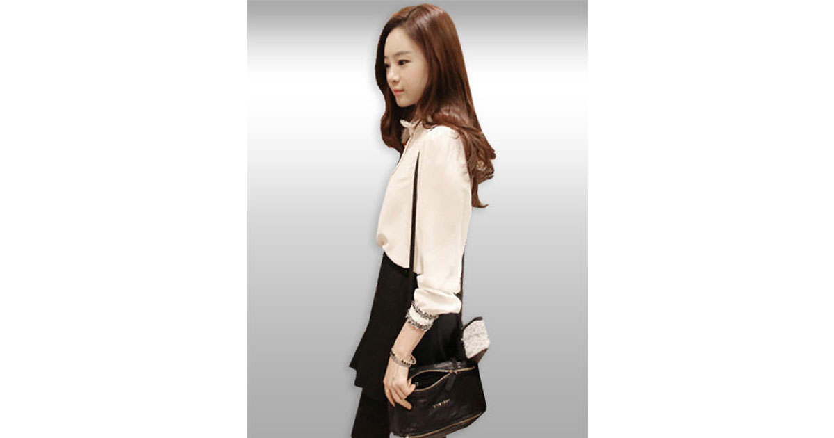 เสื้อเชิ๊ตแฟชั่นสีขาวแขนยาวใส่ทำงานสวยๆ รหัส2039