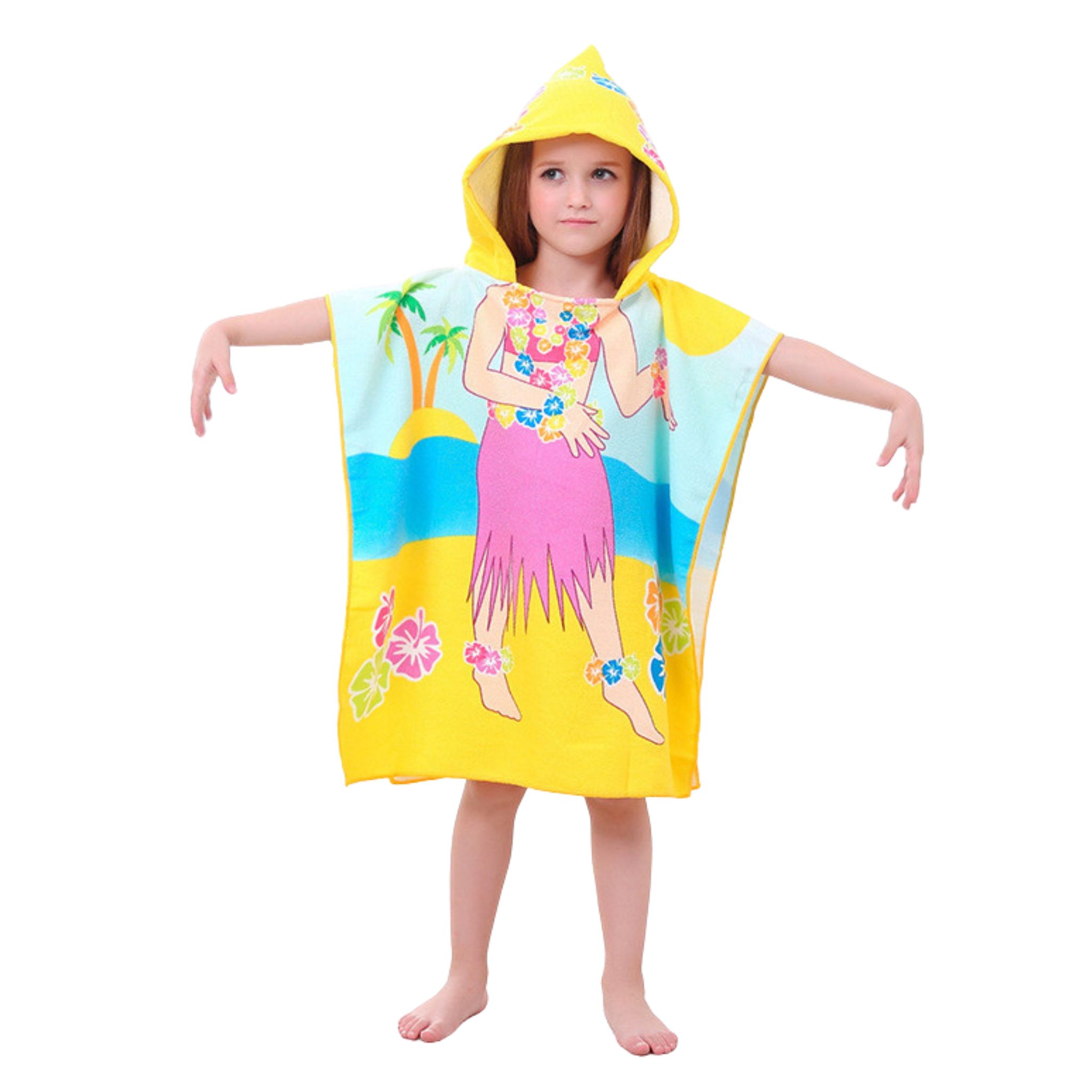 ผ้าคลุมว่ายน้ำ เรียนว่ายน้ำ แบบผ้าขนหนู สวมหัว ลายเด็กหญิง**พร้อมส่ง