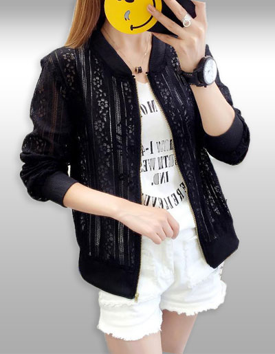 เสื้อคลุมแฟชั่นสีดำฉลุลายดอกไม้มี 2 ไซส รหัส2242