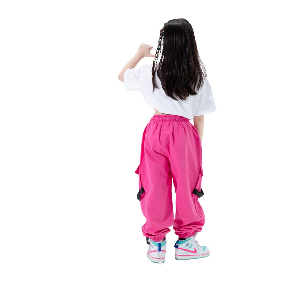 พร้อมส่ง ชุดเต้น ชุดฮิปฮอป เสื้อครอป สีชมพู หวาน