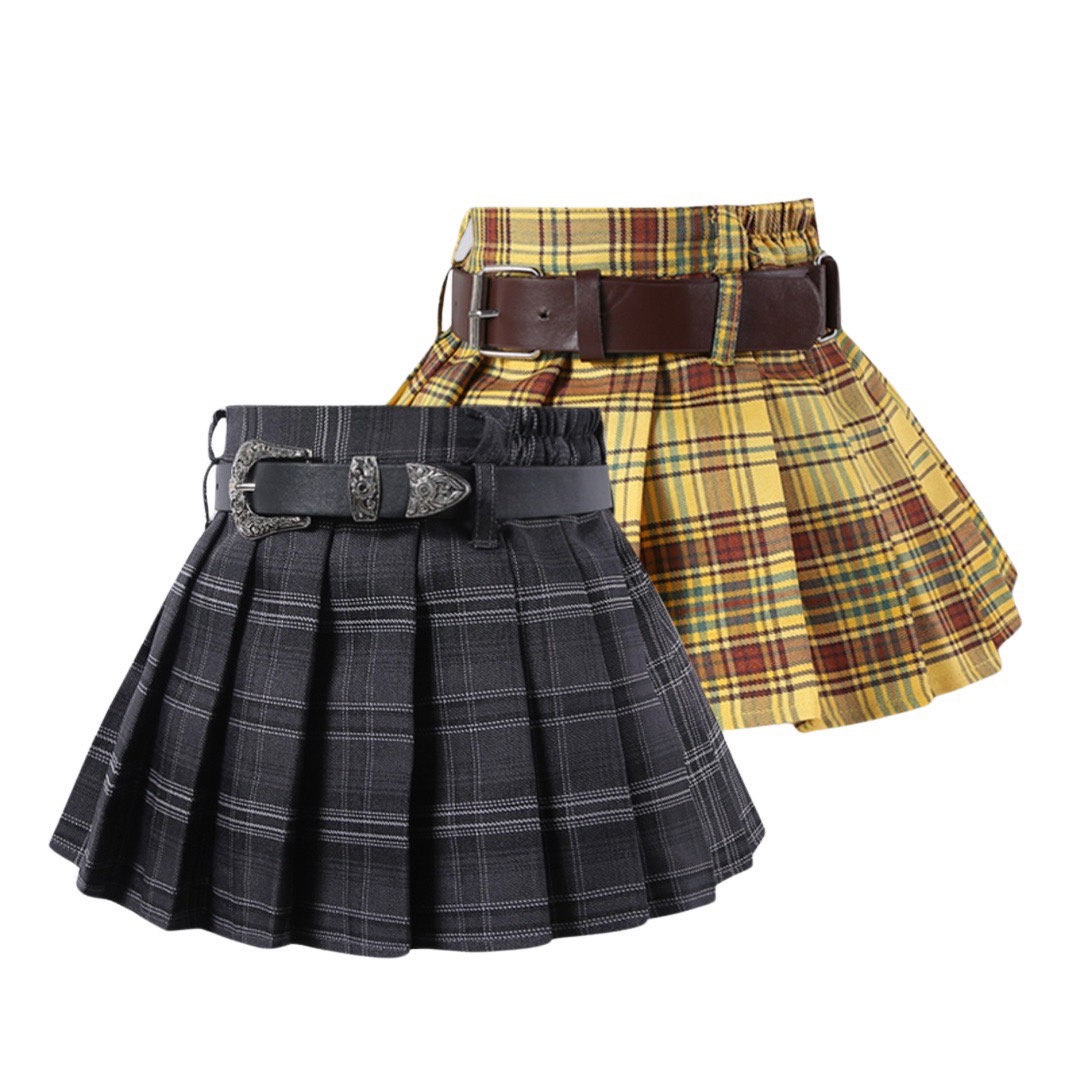 พร้อมส่ง กระโปรง เด็กผู้หญิง อัดพีชสั้นไม่รวมเข็มขัด