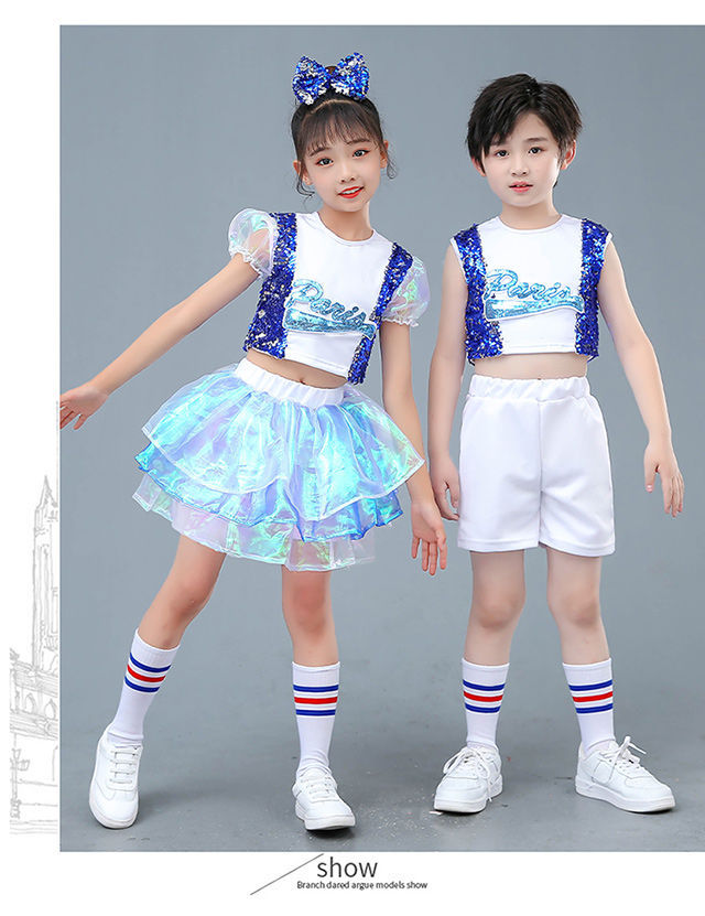 พร้อมส่ง ชุดเต้น ชุดฮิปฮอป เสื้อสีชมพู กระโปรงผ้าแก้วชมพูวิ้ง