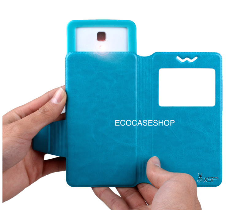 เคสฝาพับหนัง no.5 สำหรับหน้าจอ 5.2-5.5นิ้ว สีฟ้า