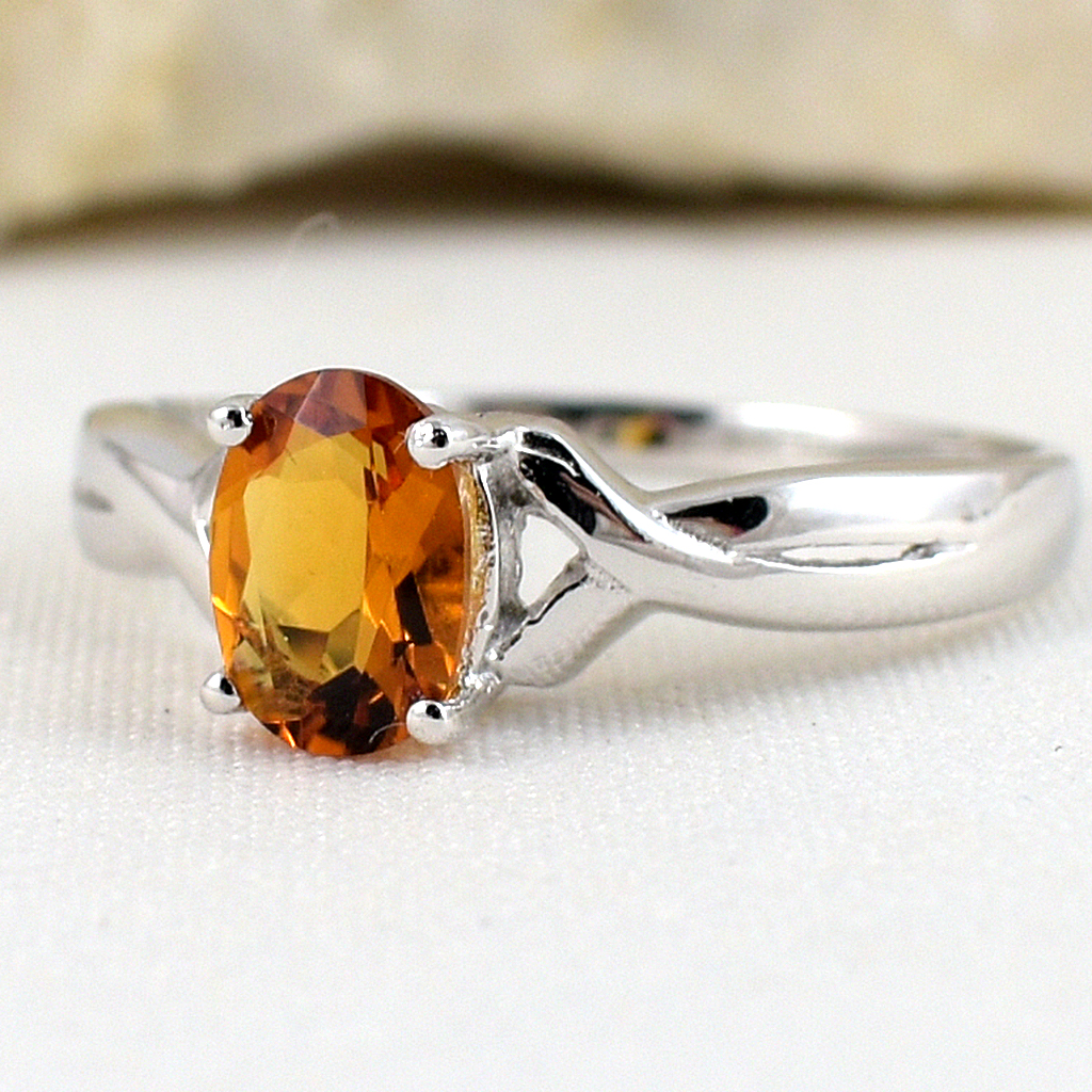 แหวนเงินแท้ราคาถูกชุบทองคำขาว ซิทรินแท้ 0.95 กะรัต งานประณีตสวยงาม สั่งผลิตค่ะ