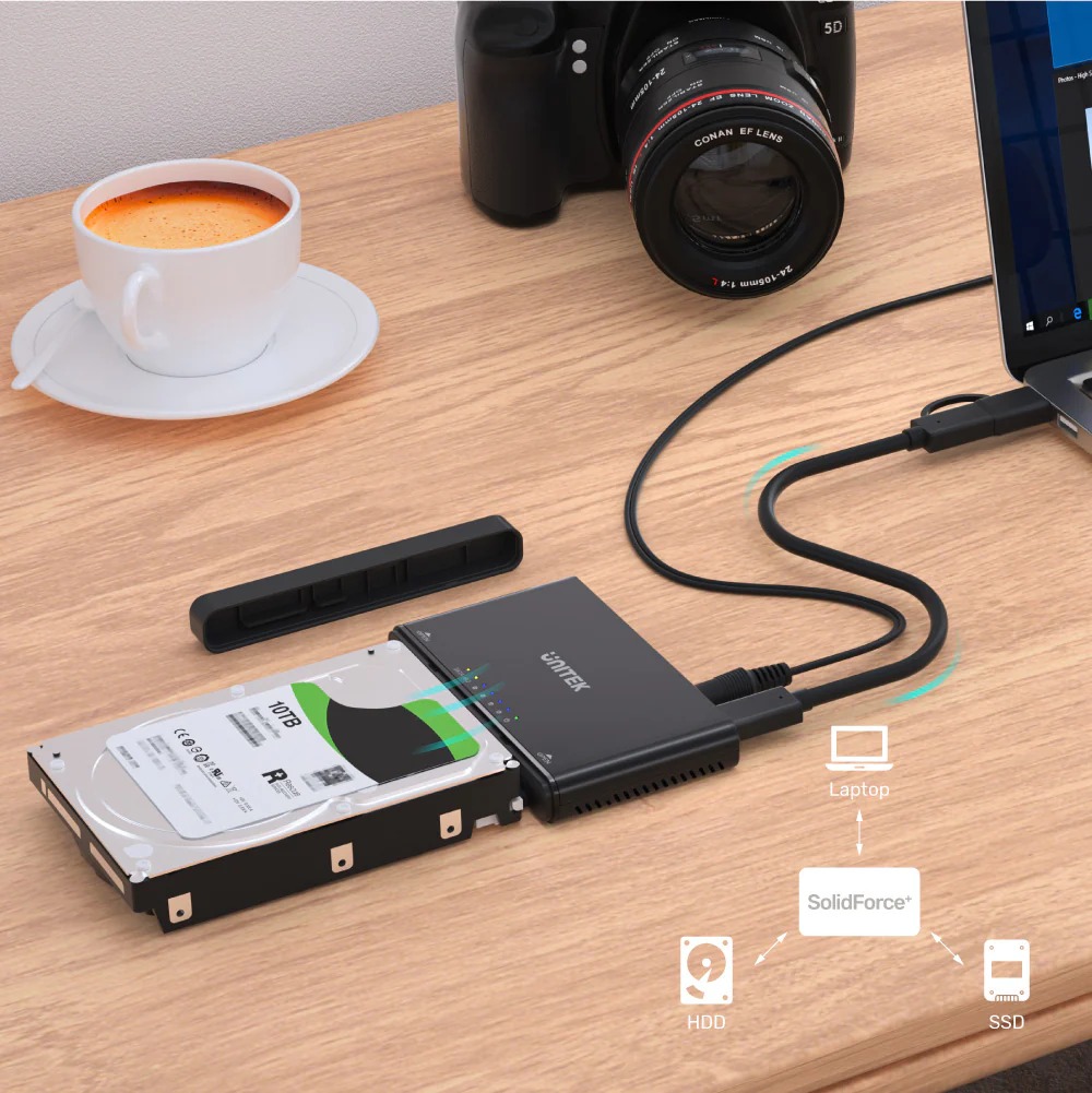 SolidForce+ USB-C to PCIe/NVMe M.2 SSD Enclosure + SATA III Adapter with Offline Clone by Unitek