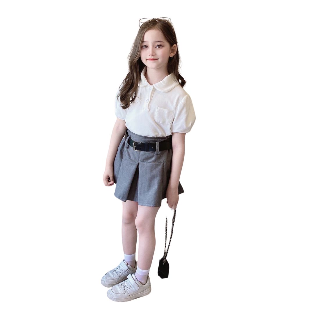 พร้อมส่ง กระโปรง เด็กผู้หญิง อัดพีชสั้นไม่รวมเข็มขัด