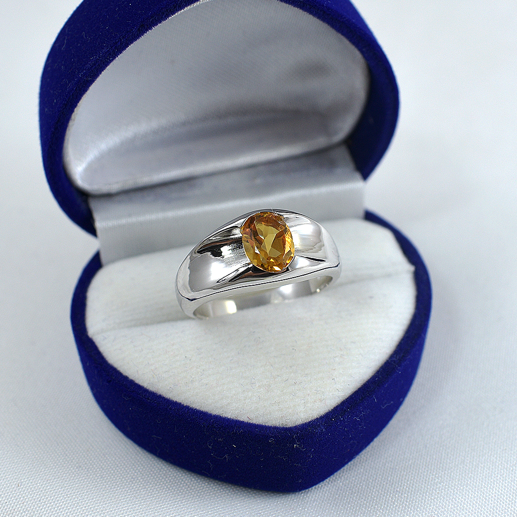 แหวนเงินแท้ราคาถูกชุบทองคำขาว ซิทรินแท้ 1.26 กะรัต งานประณีตสวยงาม สั่งผลิตค่ะ