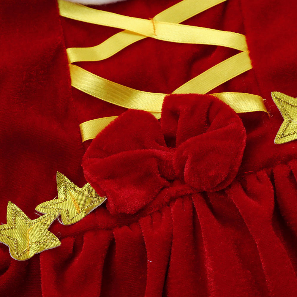 พร้อมส่ง ชุดคริสต์มาส เดรสแขนสี่ส่วน+ที่คาดผม+คฑา