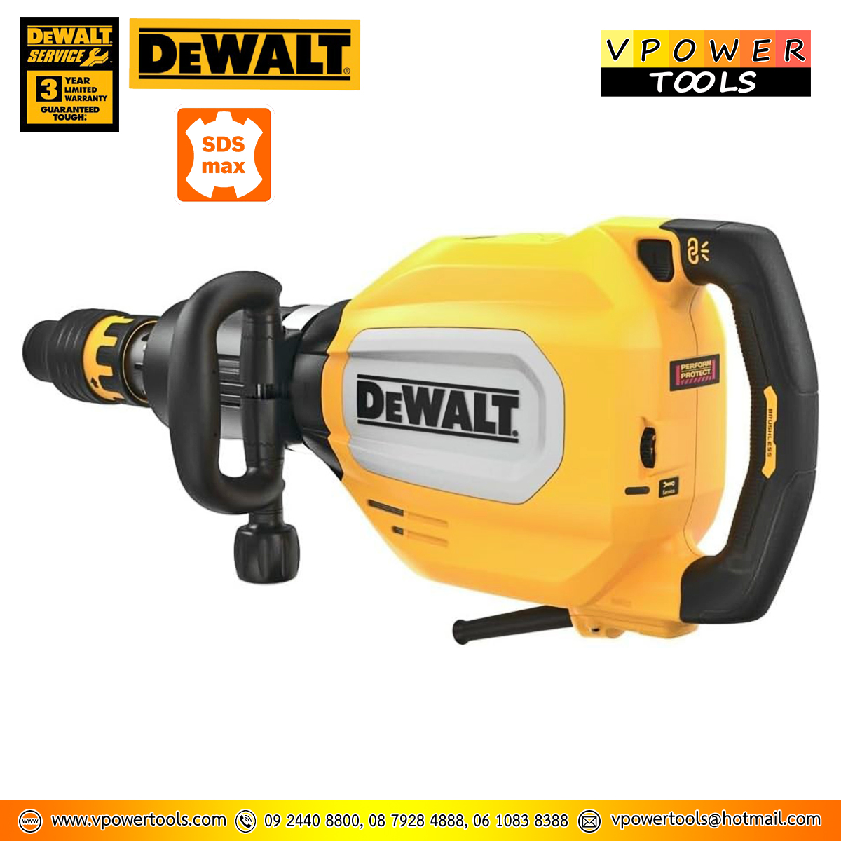 DeWalt D25911K สกัดไฟฟ้า 11 กก. SDS-MAX BL motor แรงกระแทก 27 จูล, 1700 วัตต์