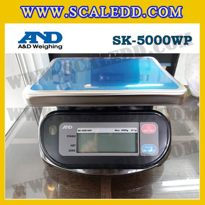 เครื่องชั่งน้ำหนักดิจิตอล5000กรัม เครื่องชั่งกันน้ำ5000g เครื่องชั่งดิจิตอล5000กรัม ตาชั่งกันน้ำ5000กรัม พิกัดน้ำหนัก 5000g ความละเอียด 1g ยี่ห้อ AND รุ่น SK-WP (เครื่องชั่งผ่านตรวจรับรองจากสำนักชั่งตวงวัด)