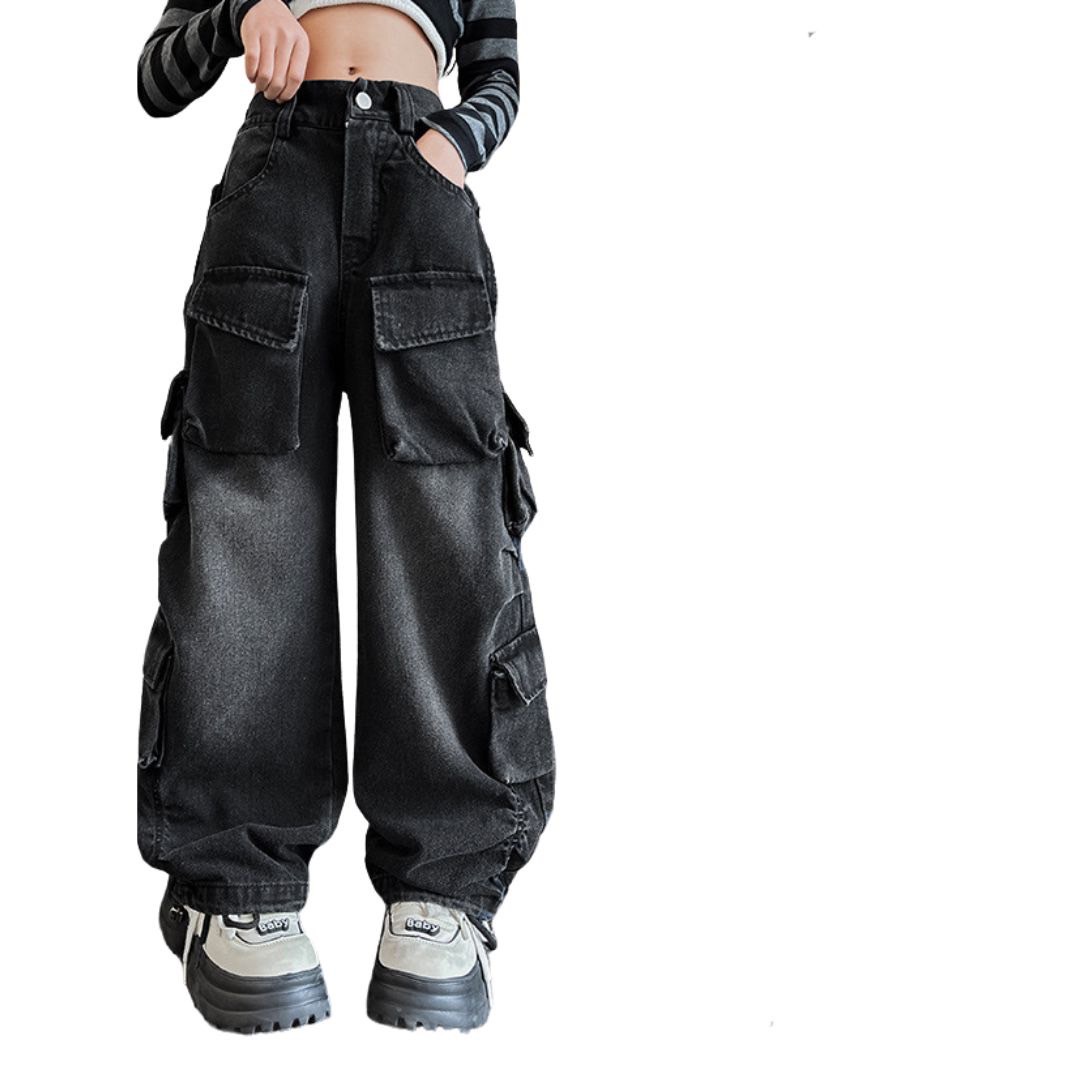 ชุดเต้น Coverdance เสื้อครอป แมว พร้อมปลอกแขน / กางเกงยีนส์คาร์โก้