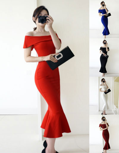 สินค้าพรีออเดอร์ ชุดเดรสแฟชั่นออกงานสไตล์เรียบหรู 5สี 4ไซส รหัส PO-Dress-017