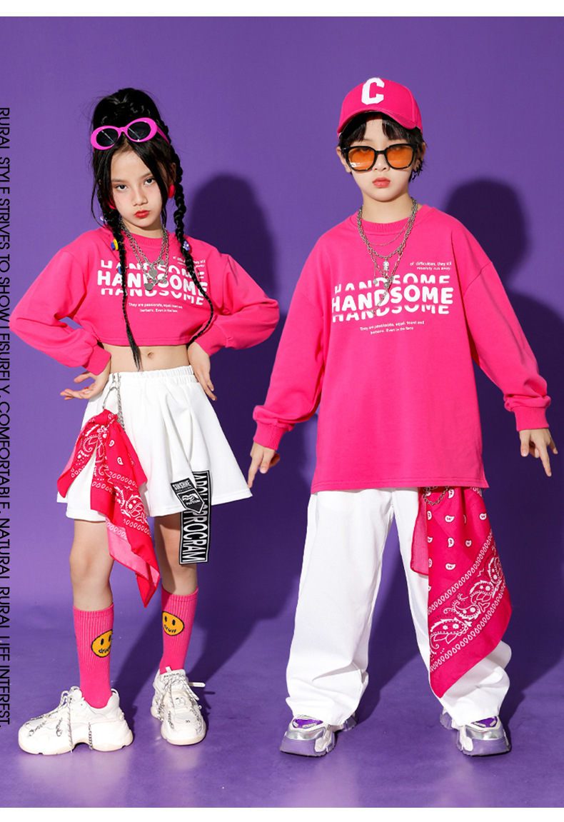 ชุดเต้น ชุดแดนซ์ ชุดเซ็ทเสื้อแขนยาวสีชมพู+กางเกงวอร์ม/กระโปรง