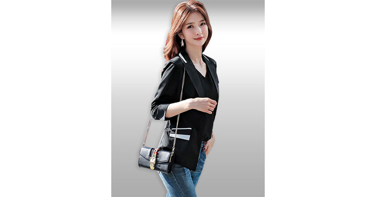 เสื้อสูทผู้หญิงสีดำแต่งขลิบสีขาวสไตล์สวยหรู 5 ไซส รหัส 2150