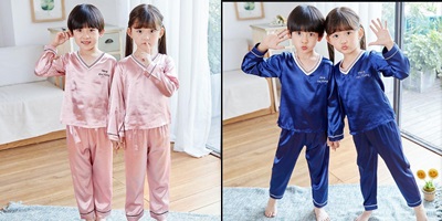 พร้อมส่ง ชุดนอนเด็ก ชุดนอนซาติน แขนยาว+กางเกงขายาว