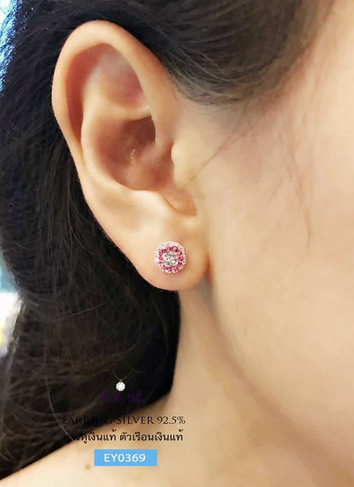 ต่างหูเงินแท้92.5% ต่างหูประดับเพชร cz งานน่ารักๆ ค่ะ - มีทั้งหมด 3 สี ขาวชมพู / ขาวแดง / ขาวฟ้า