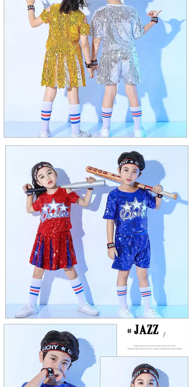 ชุดเต้น ชุดฮิปฮอป ปักเลื่อม ชุดก่ารแสดง เสื่้อ+กระโปรงแต่งจีบ/กางเกง