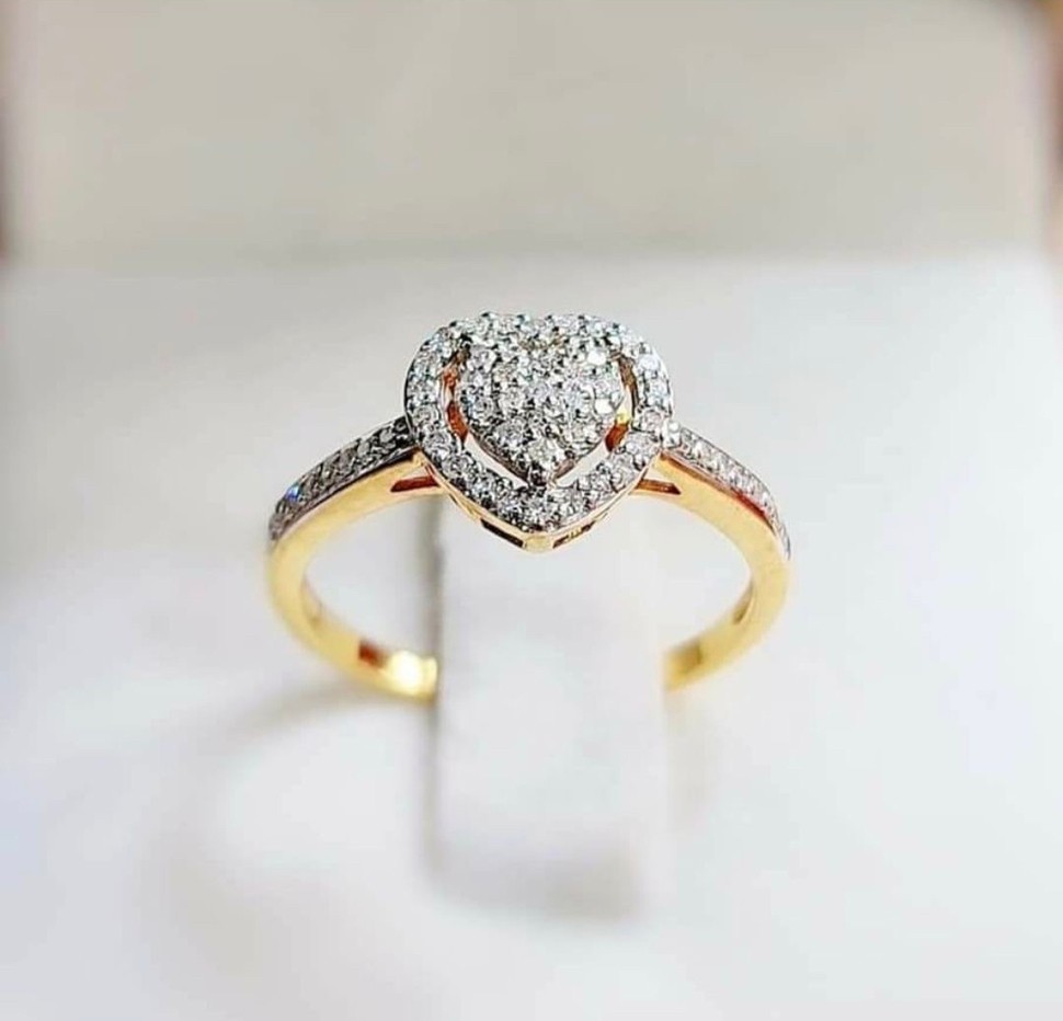 พร้อมส่งและสั่งผลิตแหวนเพชรหัวใจ แหวนแต่งงาน แหวนหมั้น ใส่เที่ยว ออกงาน แหวนทองคำ 9K เพชรกุหลาบแท้ 0.20 กะรัต 56 เม็ด ราคาถูกมาก ส่งฟรี