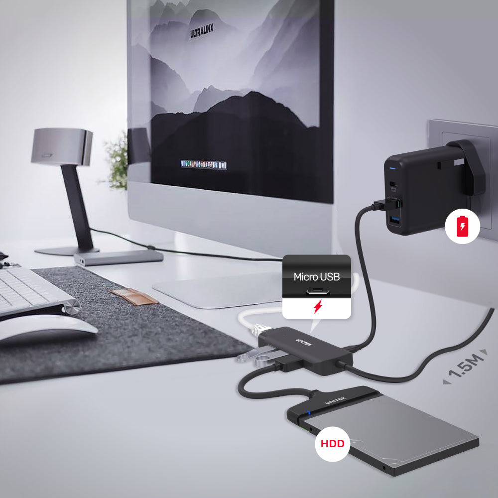 USB3.0 uHUB Q4 4 Ports with Power Port สายยาว 150cm by Unitek