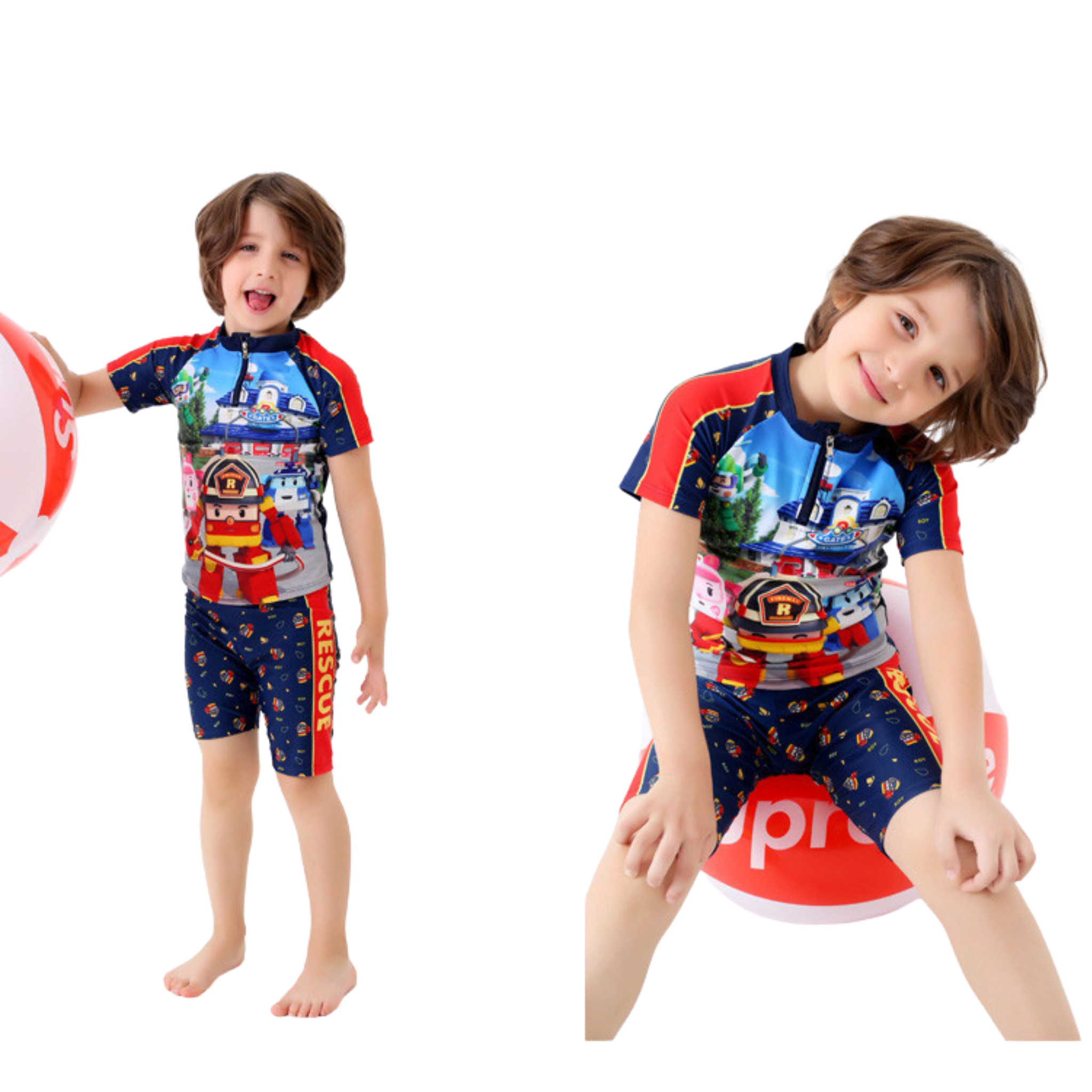 **พร้อมส่ง ชุดว่ายน้ำเด็กชาย บอดี้สูท เซ็ท คาร์สีน้ำเงิน