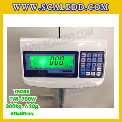 เครื่องชั่งน้ำหนัก300กิโลกรัม เครื่องชั่งน้ำหนัก300kg เครื่องชั่งดิจิตอล300kg เครื่องชั่งตั้งพื้น ตาชั่ง300kg ความละเอียด 20g ขนาดแท่นชั่ง60*80cm ยี่ห้อ TBOSS รุ่น TWI-700W (เครื่องชั่งผ่านตรวจรับรองจากสำนักชั่งตวงวัด)