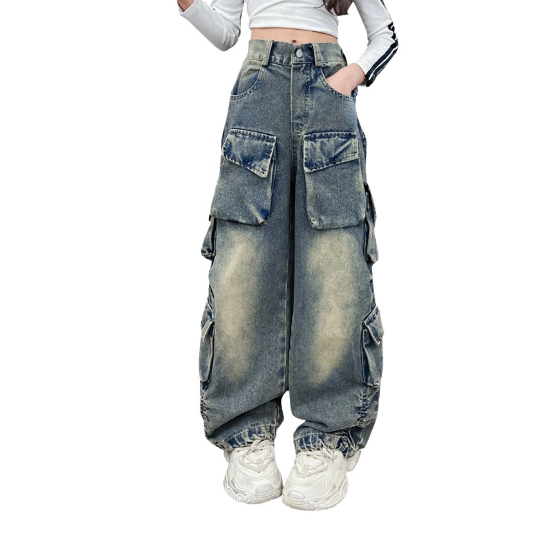 ชุดเต้น Coverdance เสื้อครอป แมว พร้อมปลอกแขน / กางเกงยีนส์คาร์โก้