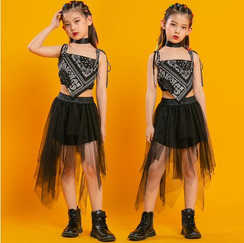 ชุดเต้น ฮิปฮอป เสื้อสามเหลี่ยม+กางเกงขายาวสีดำ