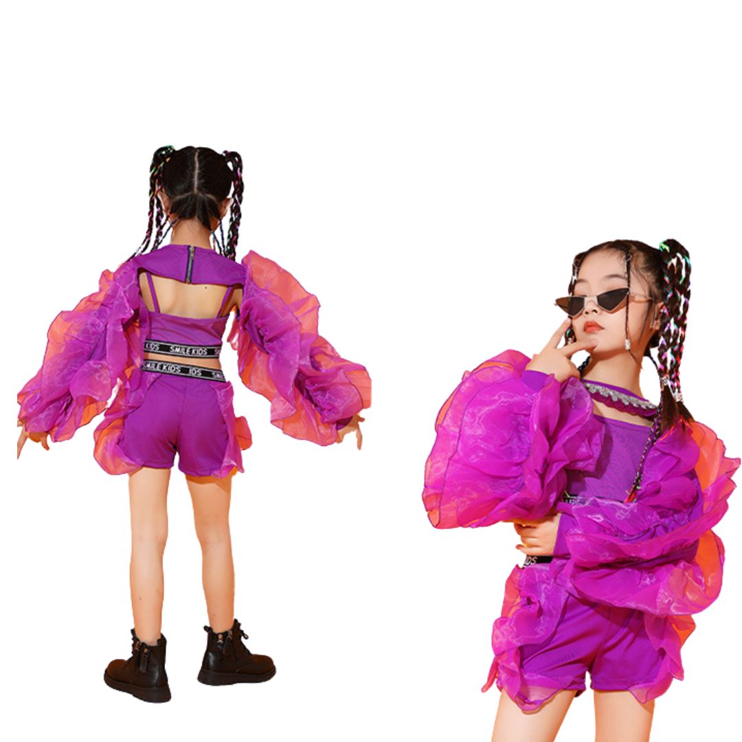 พร้อมส่ง***ชุดเต้น เสื้อแขนพองฟู ฟรุ้งฟริ้ง +กางเกงขาสั้น