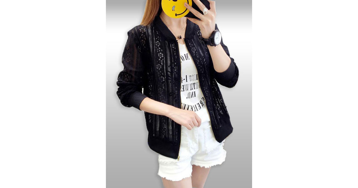 เสื้อคลุมแฟชั่นสีดำฉลุลายดอกไม้มี 2 ไซส รหัส2242