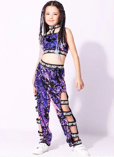 ชุดเต้น ชุดแดนซ์ สีม่วง ปักเลื่อม พร้อมเสื้อแจ๊คเก็ต