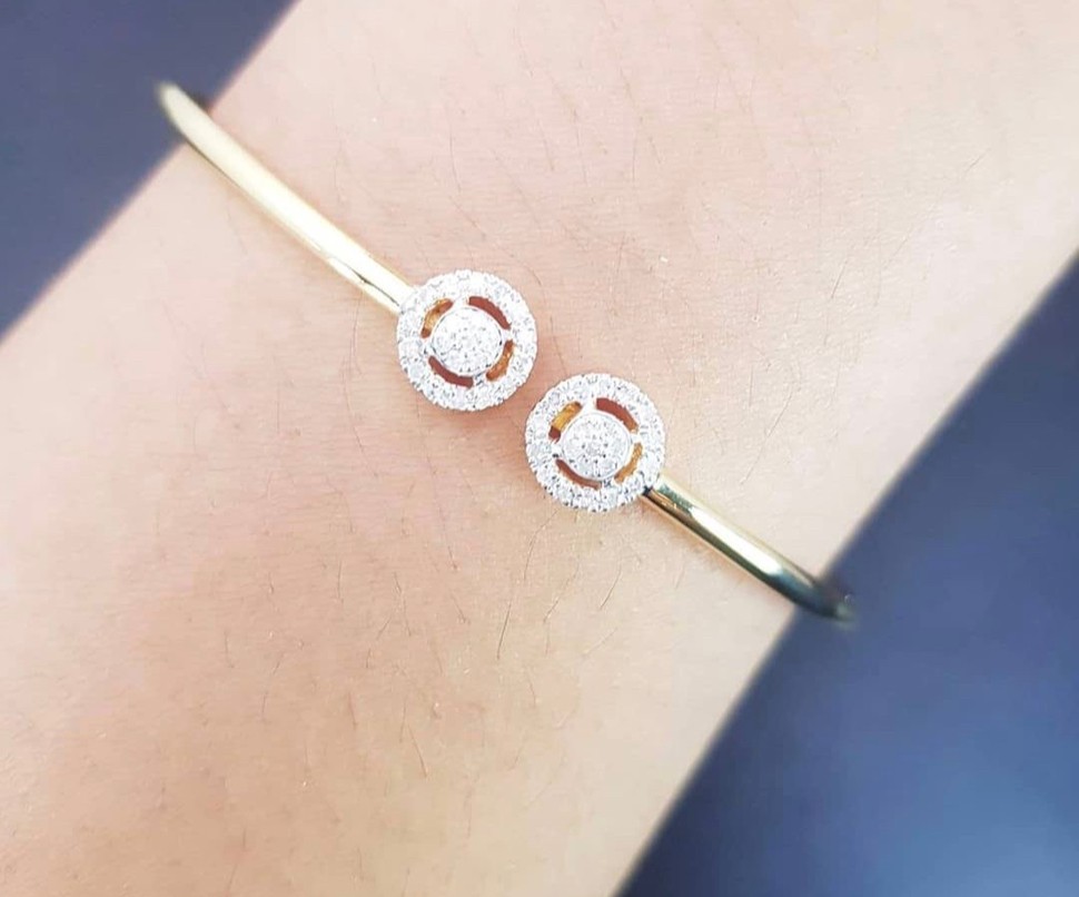 พร้อมส่งและสั่งผลิตกำไลทองเพชรแท้ทรงกลม แต่งงาน หมั้น ใส่เที่ยว ออกงาน ทองคำ 9K เพชรกุหลาบแท้ 0.06 กะรัต 18 เม็ด ราคาถูกมาก ส่งฟรี