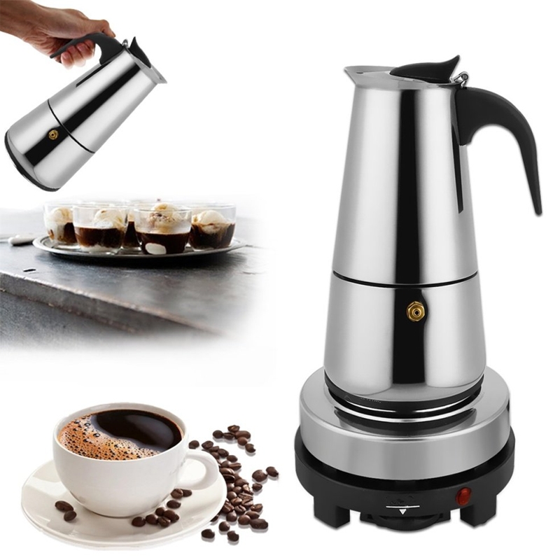 หม้อต้มกาแฟสดแบบพกพา moka pot เอสเปรสโซ่พอท รุ่นสเตนเลส ขนาด 6 ถ้วยอิตาลี 300 มล.