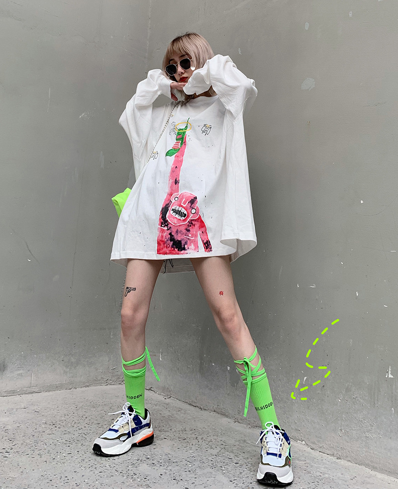 พร้อมส่ง ถุงเท้า เด็ก-ผู้ใหญ่ แบบยาว มีสายไขว้ ผูกข้อขา สีพื้น