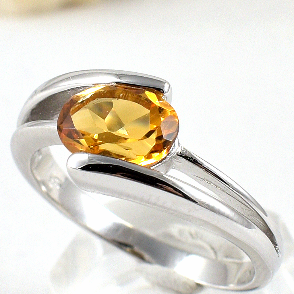 แหวนเงินแท้ราคาถูกชุบทองคำขาว ซิทรินแท้ 1.25 กะรัต งานประณีตสวยงาม สั่งผลิตค่ะ