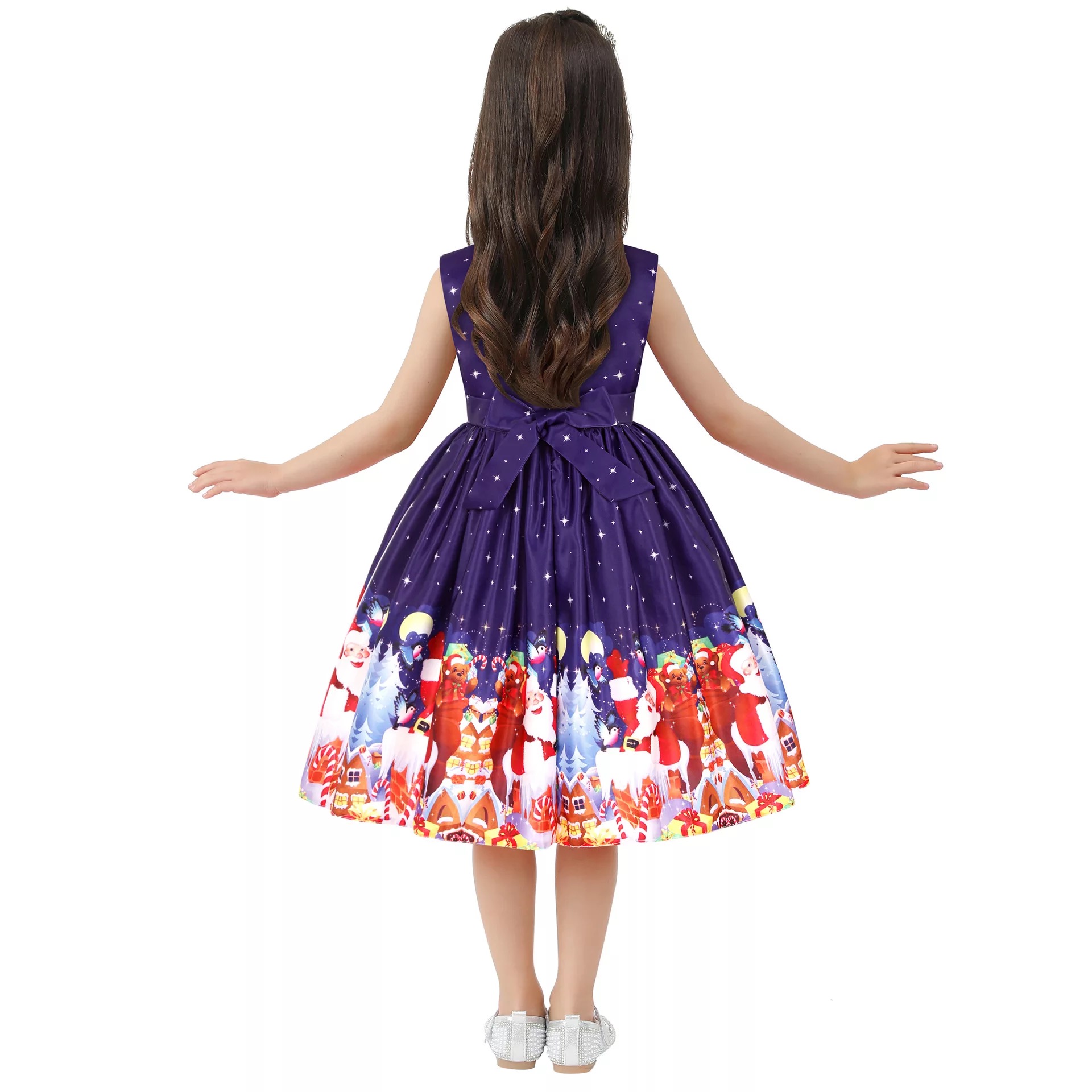 พร้อมส่ง ชุดเดรส คริสมาสแต่งลาย แขนกุด