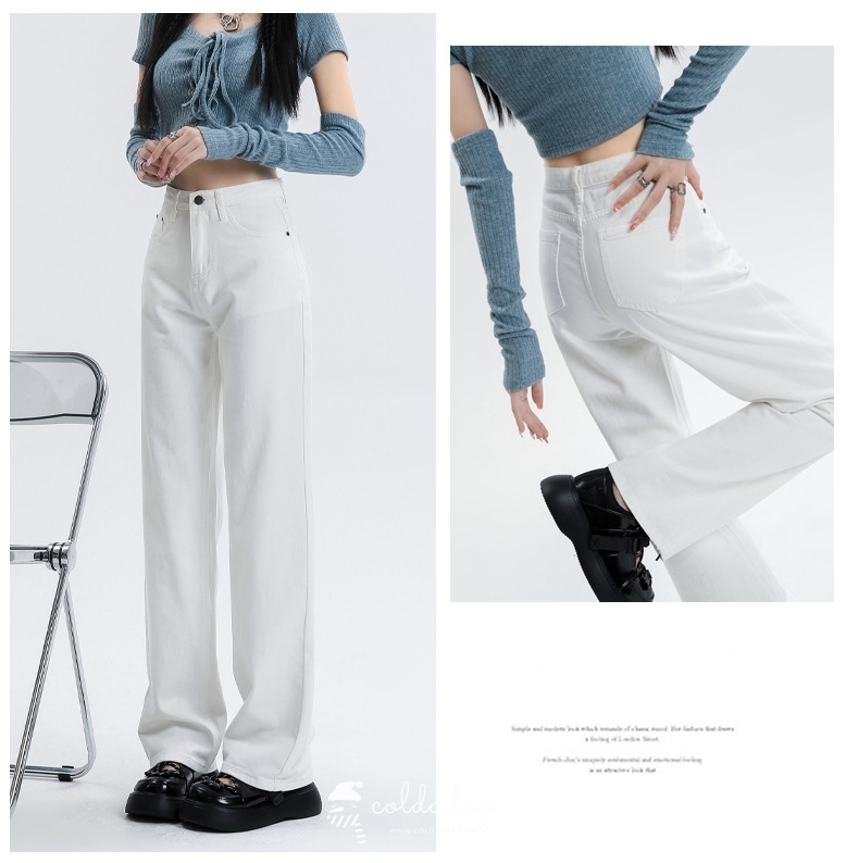 Winter White Jeans กางเกงยีนส์กันหนาวทรงขาตรงสีขาว