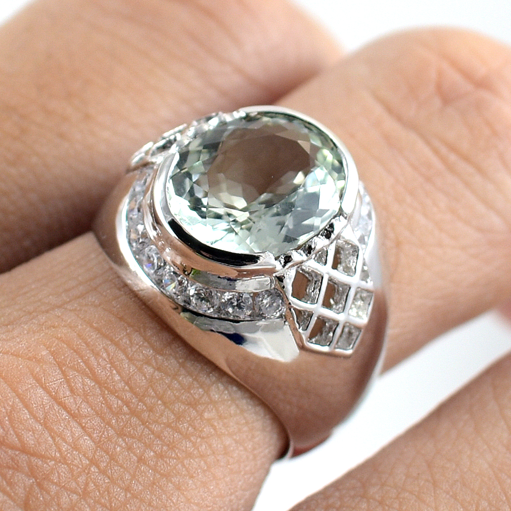 แหวนเงินแท้ราคาถูกชุบทองคำขาว กรีนแอมิทิสต์แท้ 4.80 กะรัต เพชรCZ 0.48 กะรัต งานประณีตสวยงาม สั่งผลิตค่ะ